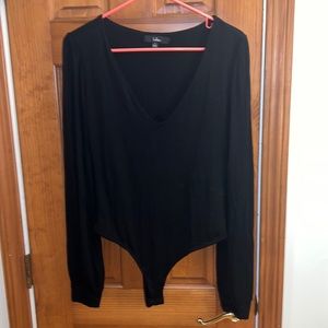 LULUS Black V-Neck Balloon Sleeve Bodysuit
